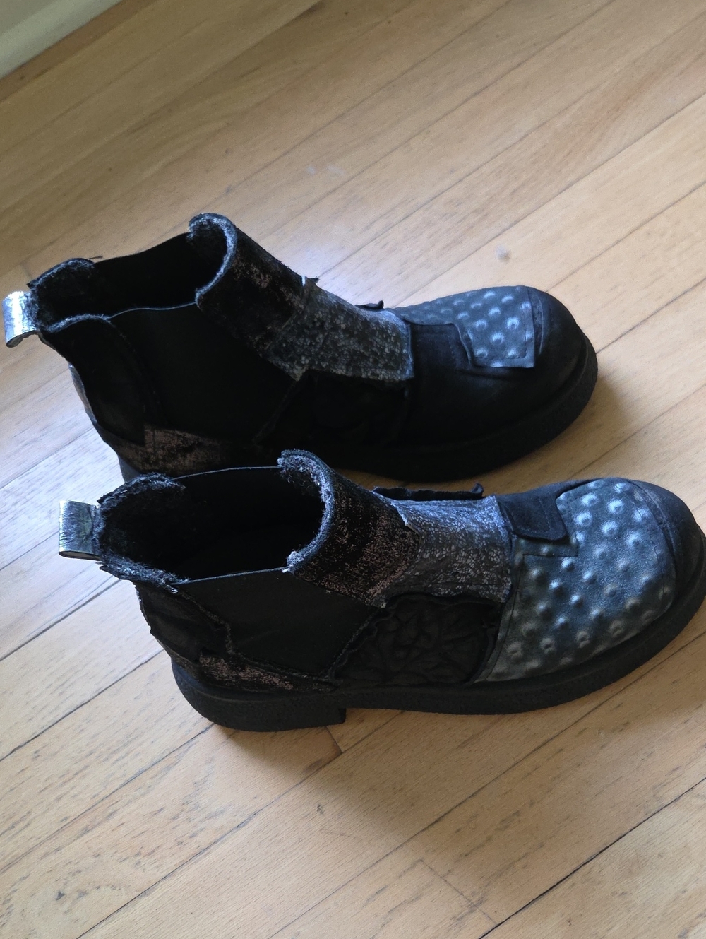 Papucei Black Metallic Accent Ankle Boots Size 40